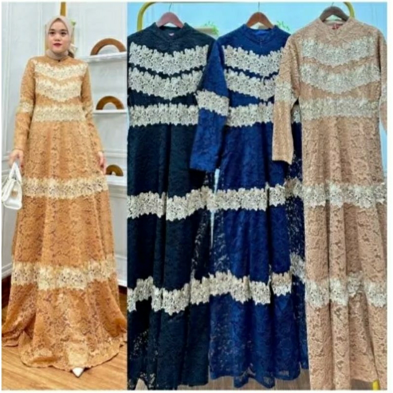 gamis brokat variasi renda