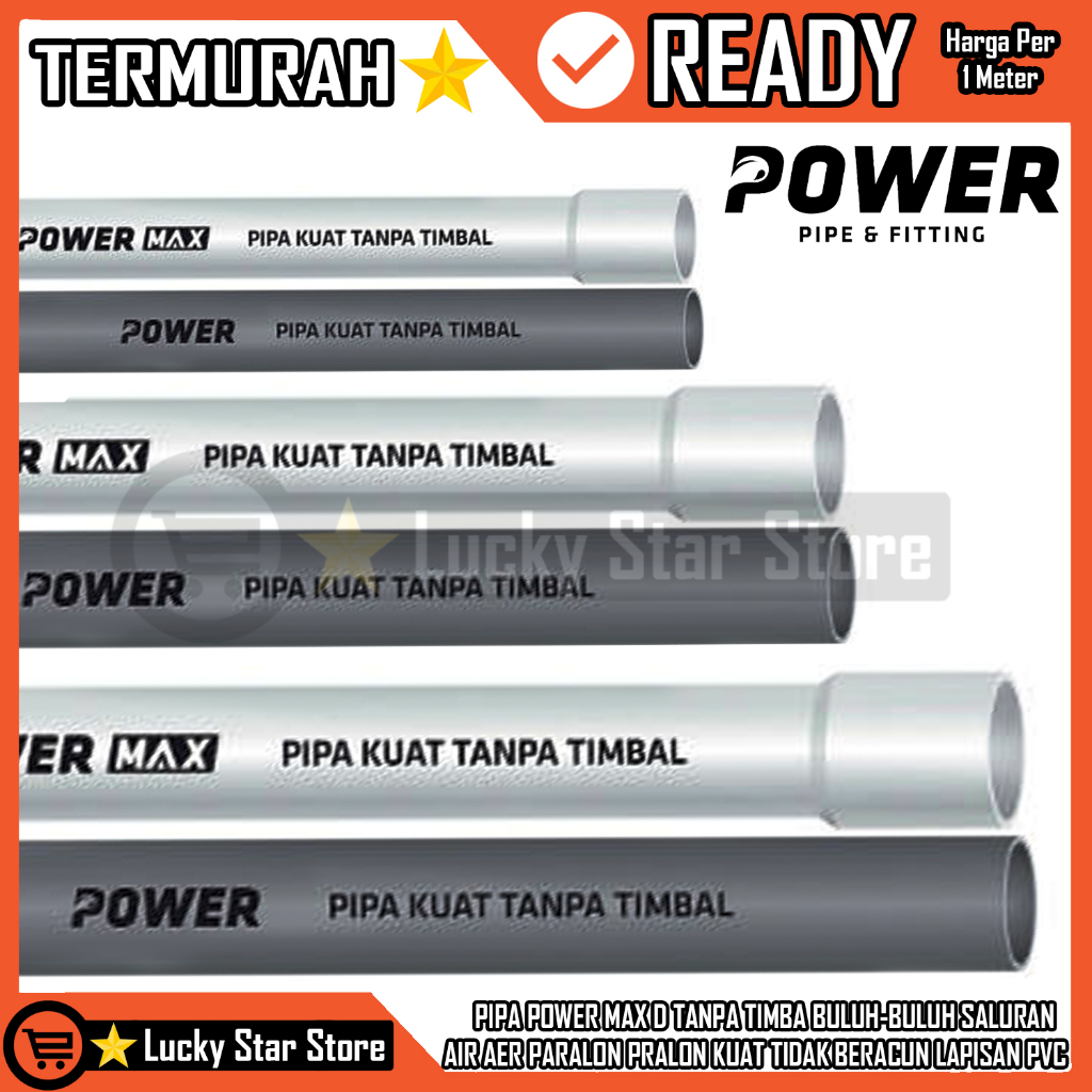 PIPA PVC POWER MAX D TANPA NON TIMBAL PUTIH ABU – ABU POLOS BULUH-BULUH SALURAN PENYALURAN AIR AER P