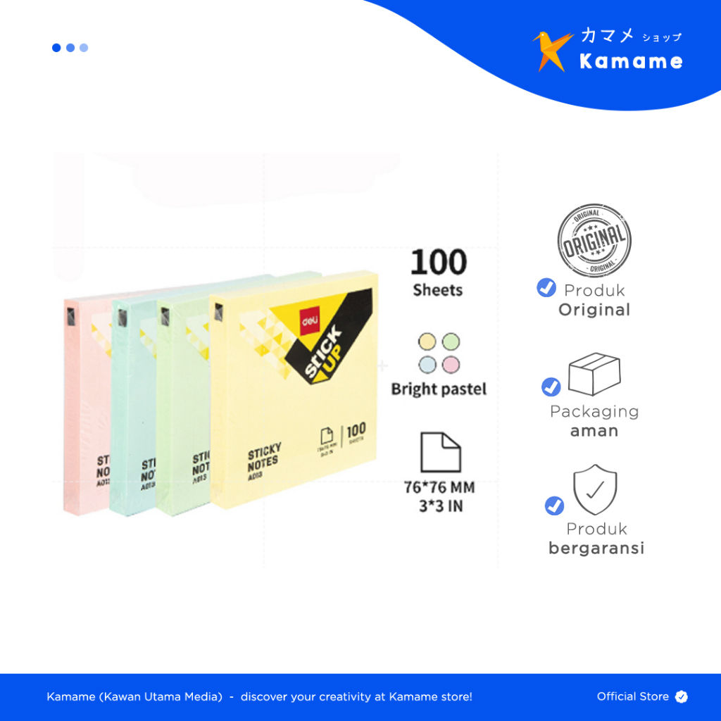 

Deli Sticky Notes - Memo Tempel 76X76 MM ISI 100 Warna S0ft Color Deli A013 02 A01303 - Kamame