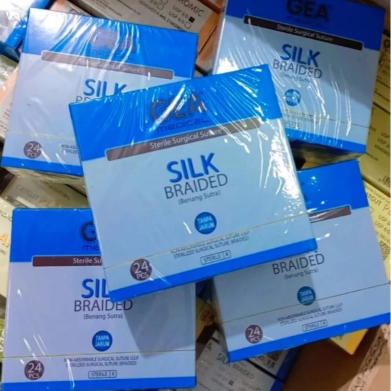 Catgut Silk Braided GEA Medical 2/0 Tanpa Jarum 3/0 Tanpa Jarum