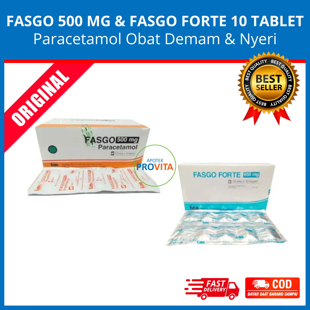 FASGO 500 MG & FASGO FORTE STRIP ISI 10 TABLET - Obat Demam Sakit Kepala Pereda Nyeri / Paracetamol 