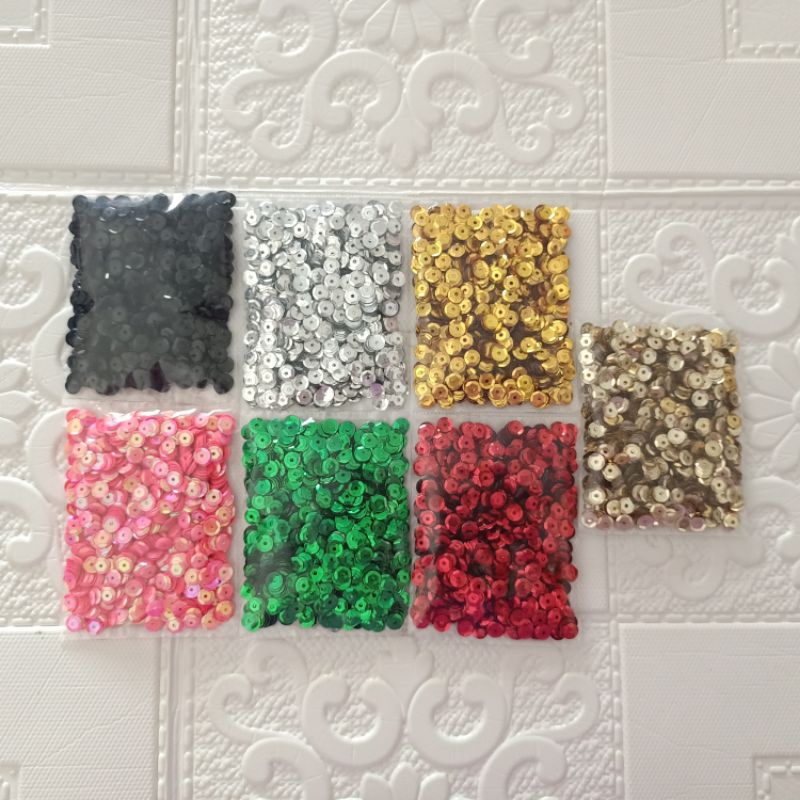 Borci payet bulat, 15 gram, ramboci, payet piring, untuk hiasan baju kebaya, ukuran 6 mm