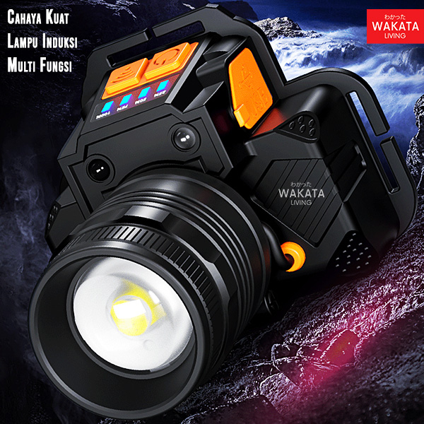 Senter Lampu Kepala Super Terang Headlamp Led Rechargeable Zoom