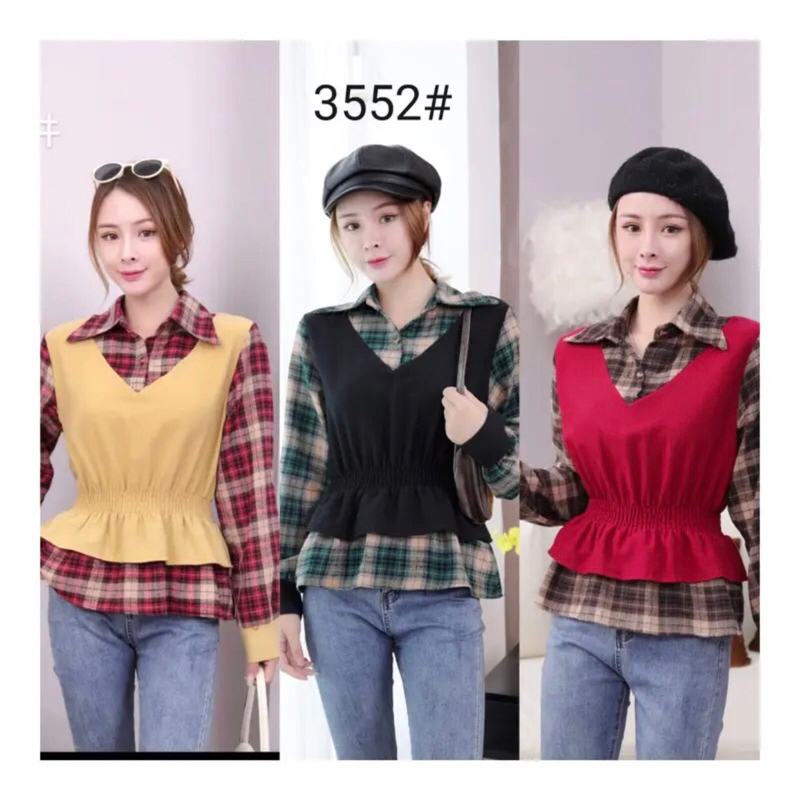 SHIRT BLOUSE FLANEL IMPORT ATASAN WANITA KOREA STYLE VEST