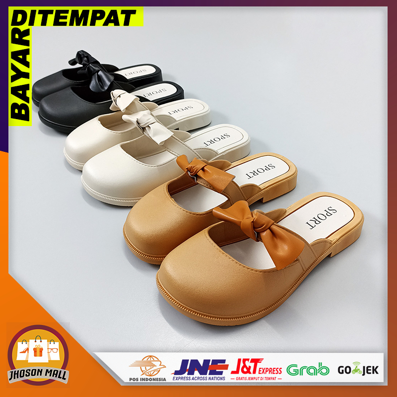 JM Sandal Flat Wanita Import Kekinian / Sendal Cewek Fashion Korea / Sandal Wanita Motif Pita Simpel