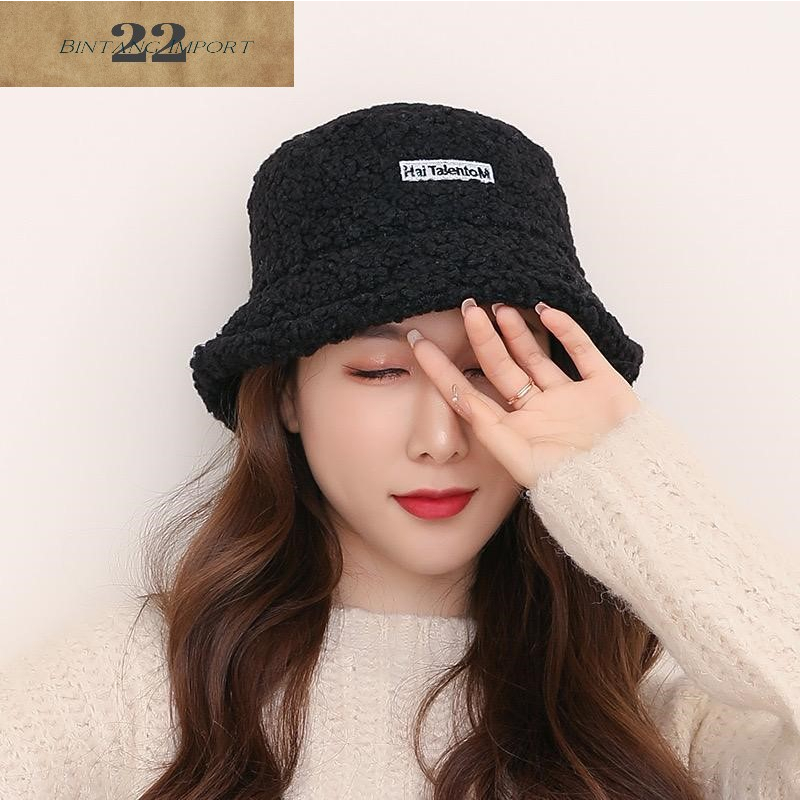 BintangImport22-237 Bucket Hat Pria Wanita Korea Motif HaiTalentoM Bahan Kain Wol Bulu Domba Topi Tr