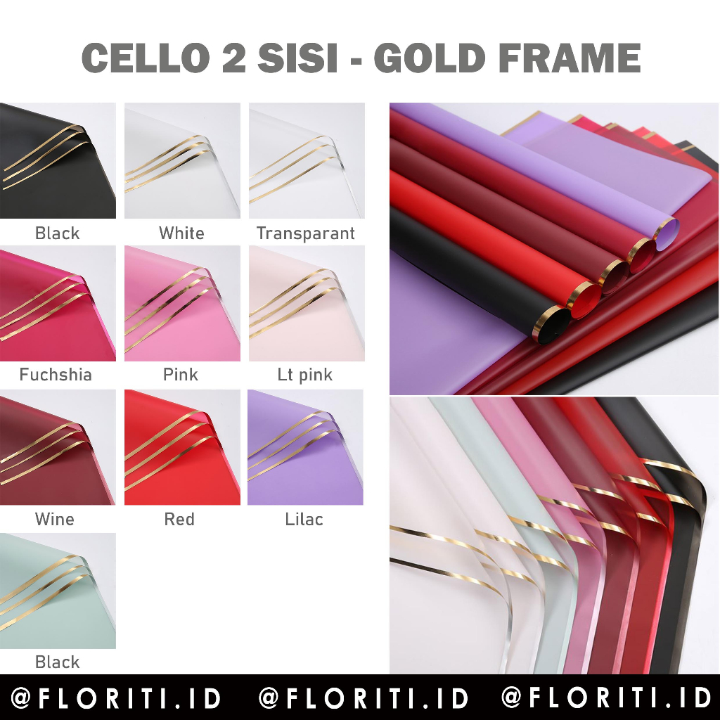 

(20 Lembar) Kertas Buket Cellophane Two Edge Gold Frame Flower Wrapping