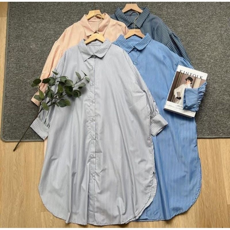 Tunik formal wanita - Tunik motif garis-garis untuk wanita - Tunik muslimah casual