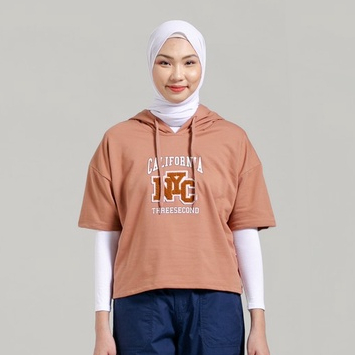 3Second Kaos Hoodie Wanita Lengan Pendek Katun Embroidary Patch 010622