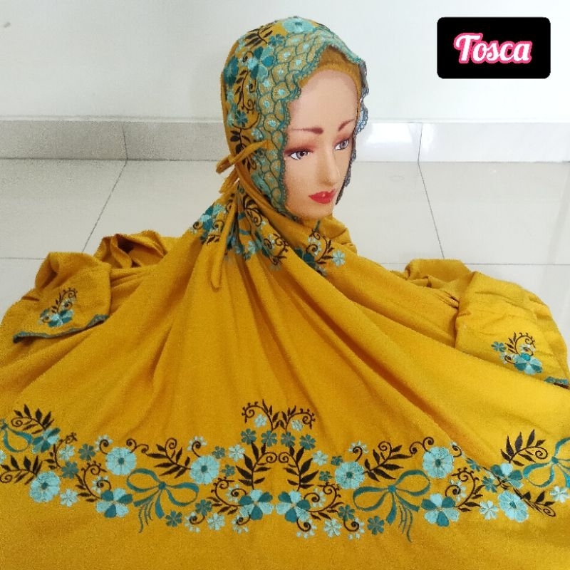 Mukena Dewasa Terusan langsungan Iner/Ciput Warna Kuning Bordir Mukenah Dewasa Terusan/Lajuran Polin