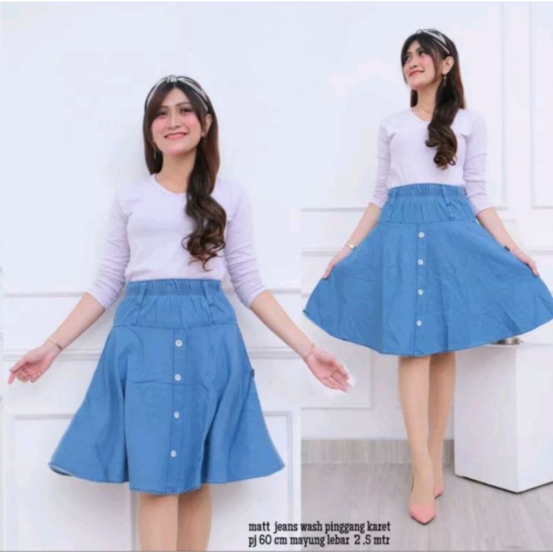 Rok Jeans Pendek Termurah, Rok Jeans 3/4, Rok Jeans Pendek Kancing, Rok Jeans Pendek Polos