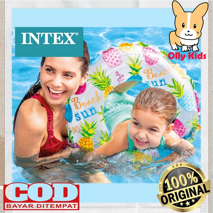 OLLYKIDS Ban Renang Anak Merk Intex 59241 Pelampung Anak Usia 6-10 Tahun Diameter 61 CM Lively Print