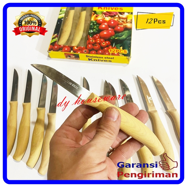Pisau Kecil Stainless Pisau Buah Sayur Dapur Gagang Kayu (Harga 12 Pc)
