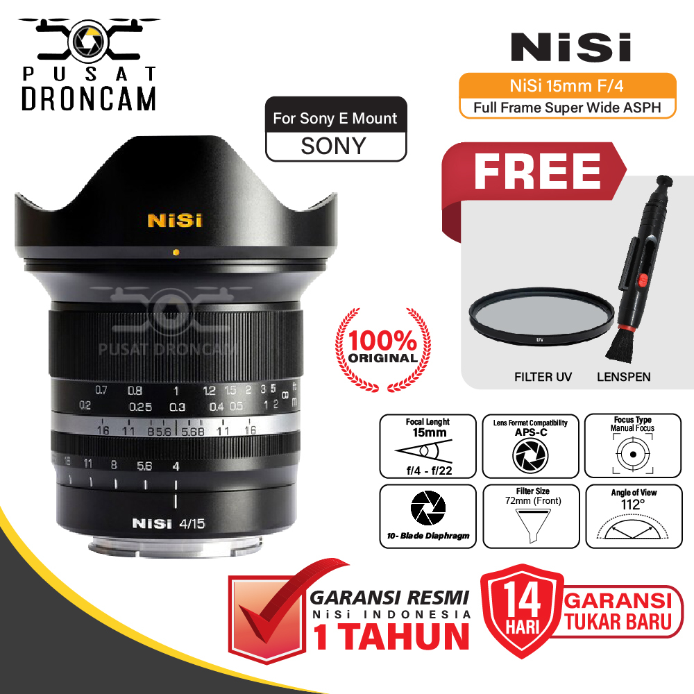 NiSi 15mm f4 Full Frame Super Wide ASPH Lens Sony E Mount Original