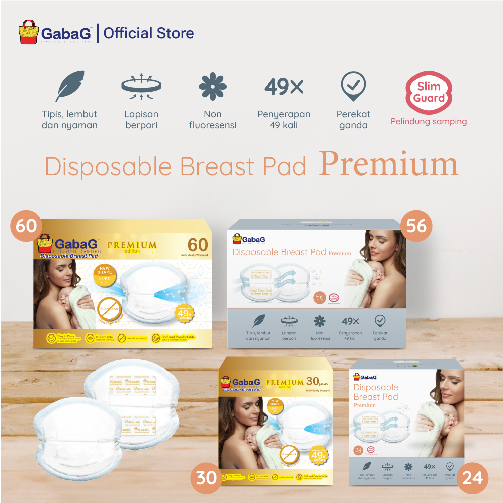 GABAG PREMIUM BREASTPAD Breast Pad Pads Breastpads isi 60 / 56 / 30 / 24pcs Penyerap Asi 50+10 / 56 / 30 / 24pcs