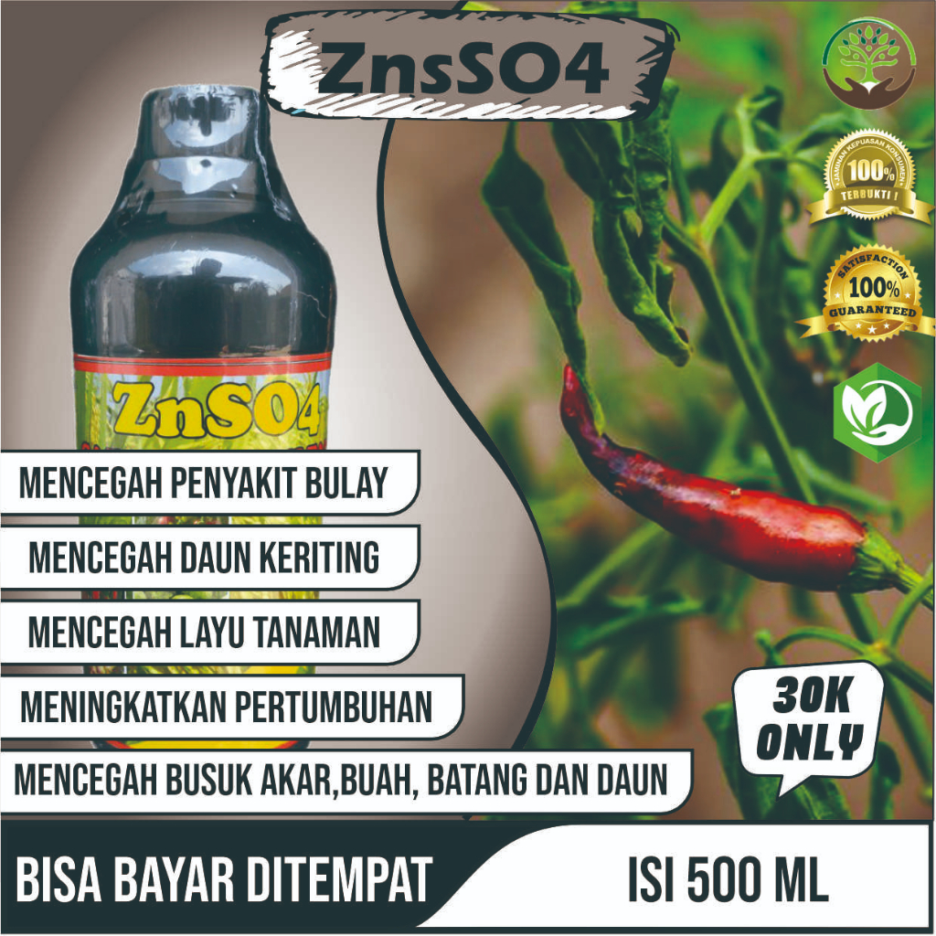 Obat Semprot Organik Anti Daun Cabe Kuning Keriting ZnSO4 GAZA ZINK SULFATE Anti Patek dan Busuk Cab