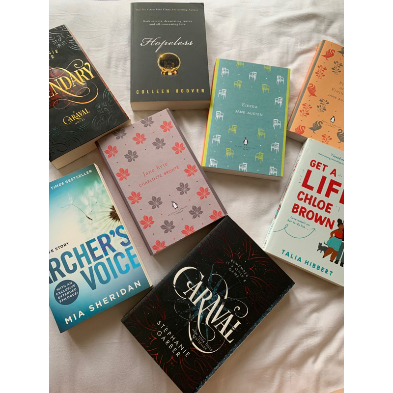 imported english books new and preloved [archers voice, pride and prejudice, caraval, legendary, emm