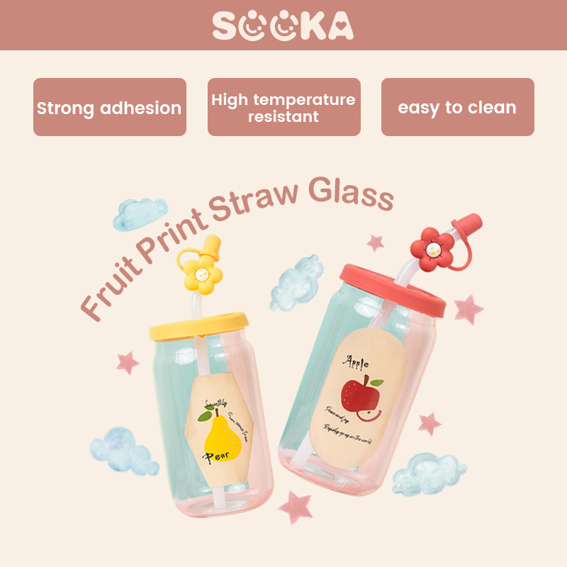 SOOKA Botol Tumbler motif Buah-gambar buah lucu, cocok untuk wadah Kopi , Botol Tumbler dengan penutup ,Gelas cola, Botol Tumbler variasi penutup bermotif bunga 400mlHL-AAB839