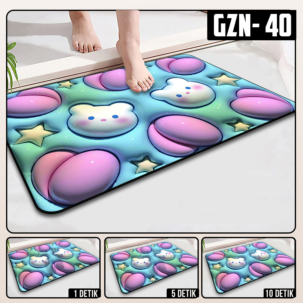 Keset Diatomite 3D Kotak Anti Slip Keset Kamar Mandi Keset Lantai Menyerap Air 3D Karakter Futureworld-GZN-40