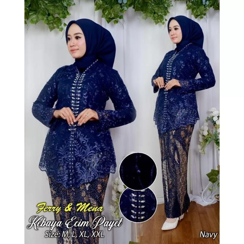 Baju Atasan Kebaya Wisuda Brukat Jumbo Encin Payet Hijau Sage LD 130 cm