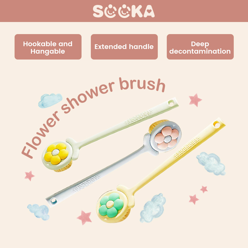 SOOKA Sikat Mandi bentuk Bunga  - Sikat Mandi bentuk bunga untuk menggosok bagian punggung dengan gagang panjang dan bulu lembut yang ramah terhadap kulit tubuh HL-BAB864