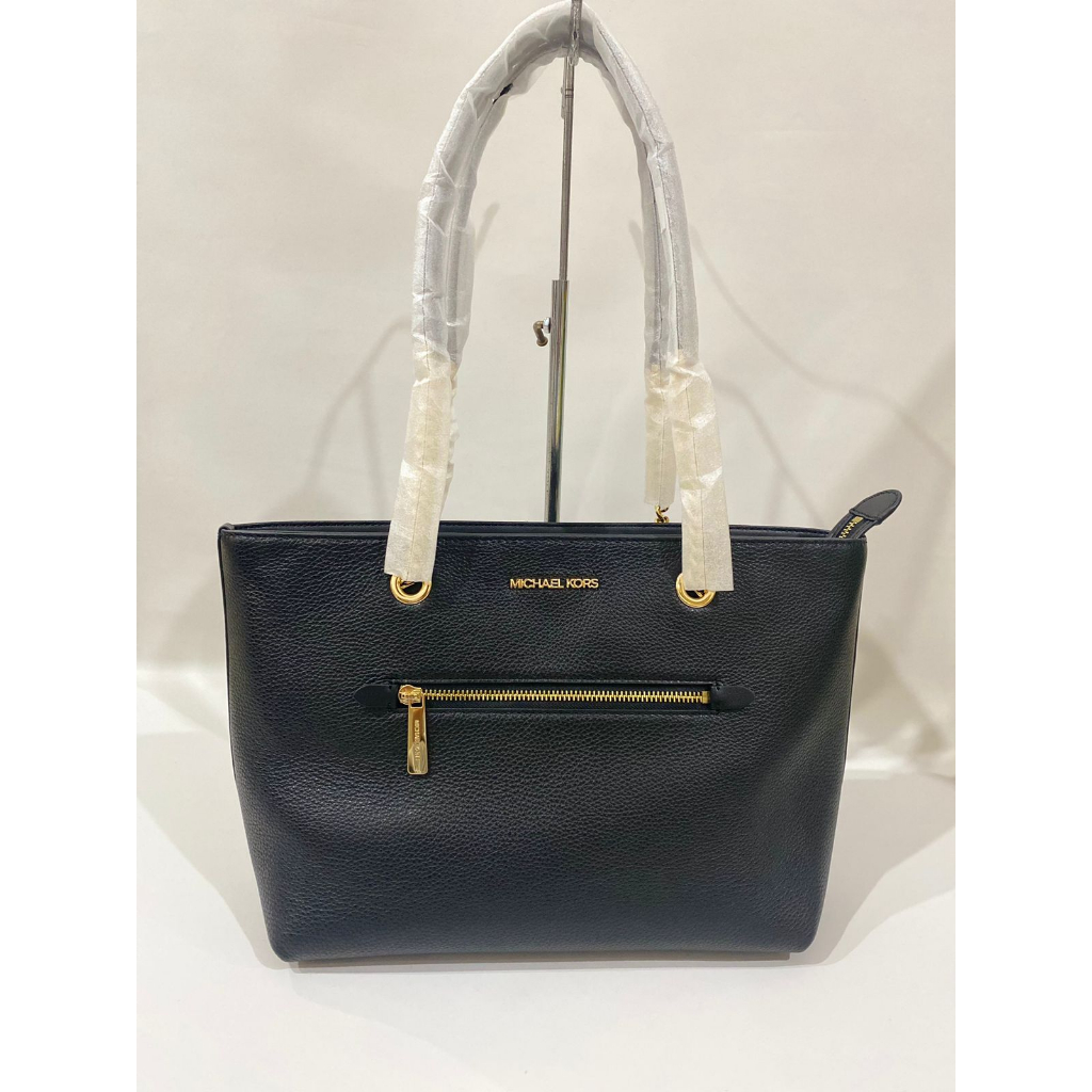 Michael kors jet set item medium leather front zip chain tote black