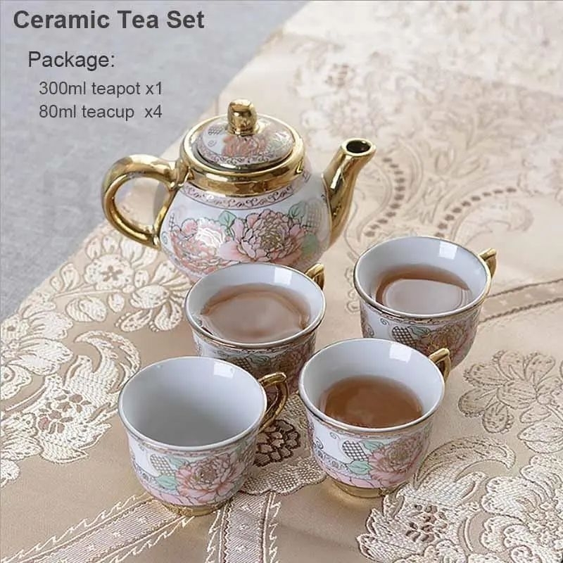 SET TEKO DAN CANGKIR KERAMIK BERGAYA EROPA MEWAH AESTHETIC MOTIF BUNGA MAWAR CANTIK IMPORT UNTUK HAD