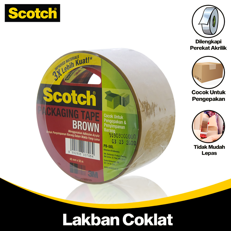 

Pusapu Scotch 3M Packaging Tape PB-50L Lakban Isolasi Coklat (48mm x 50m)