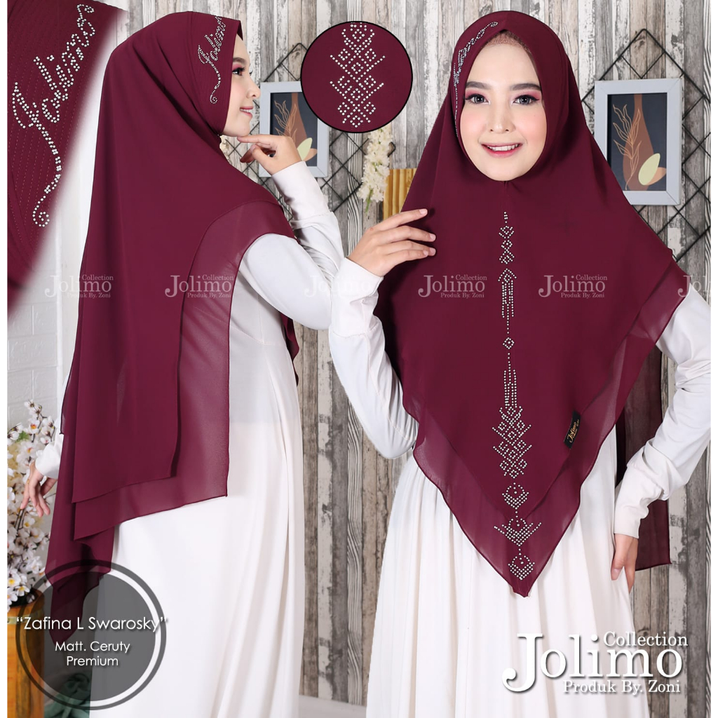 Jilbab Ceruty Zafina L – 2 Layer Pet Antem Swarovski Wanita Terbaru