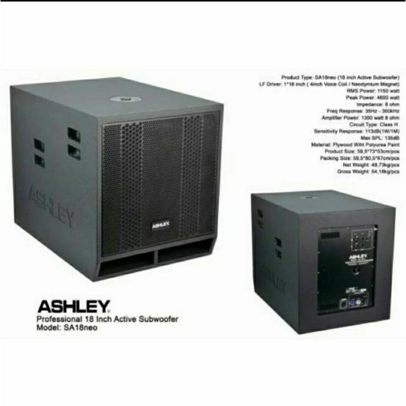 Subwoofer Aktif ASHLEY SA18NEO SA 18 NEO SA18 NEO ORIGINAL 18 INCH BOX NEODYMIUM
