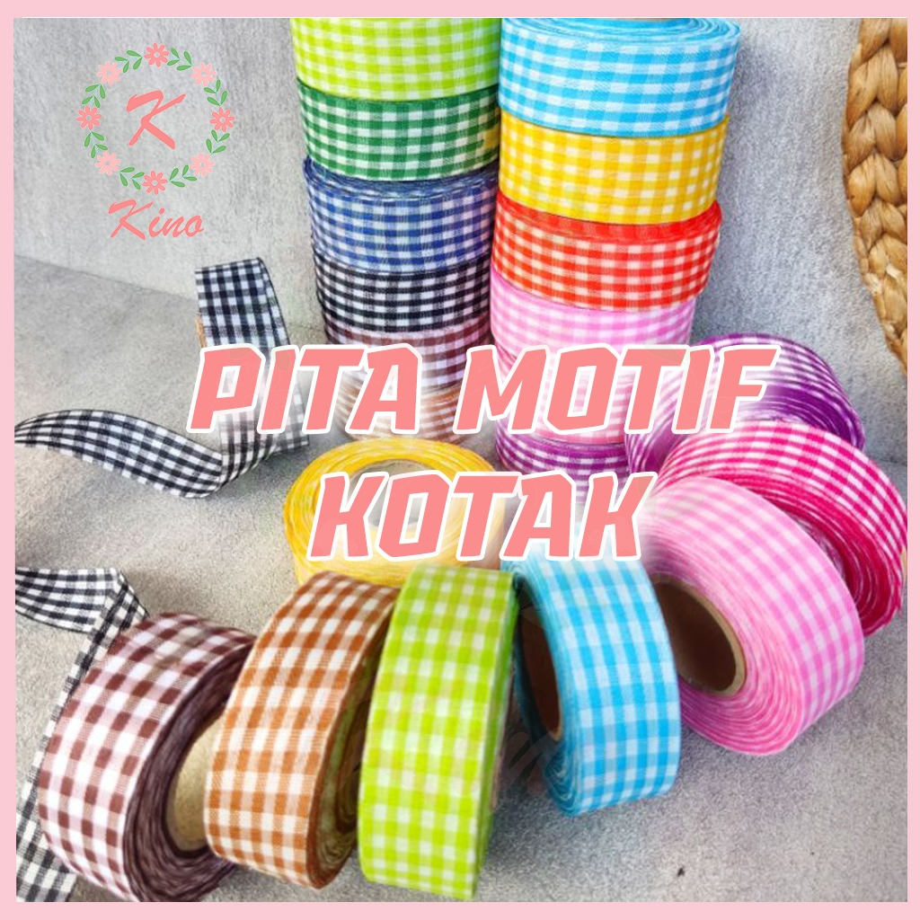 

[PER ROLL] Pita kotak plaid 4 cm jahit tepi pita kado souvenir pernikahan aksesoris pesta