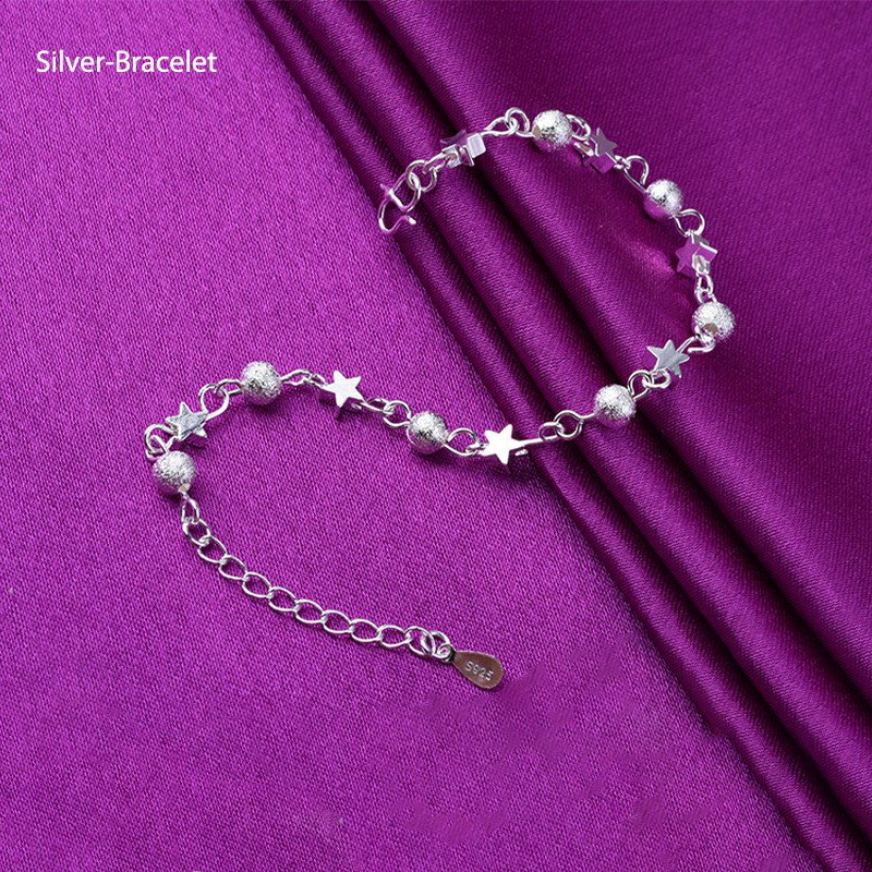 COD Gelang Titaniun Perak Berbentuk Hati Rantai Gelang Tangan Wanita Bunga Bintang Liontin Korea Fashion Gelang Wanita-0002-Silver-Bracelet
