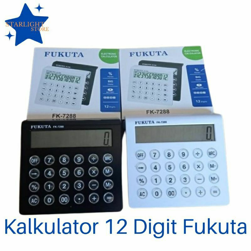 

Kalkulator 12 Digit Dagang Fukuta Hitam Putih 7288