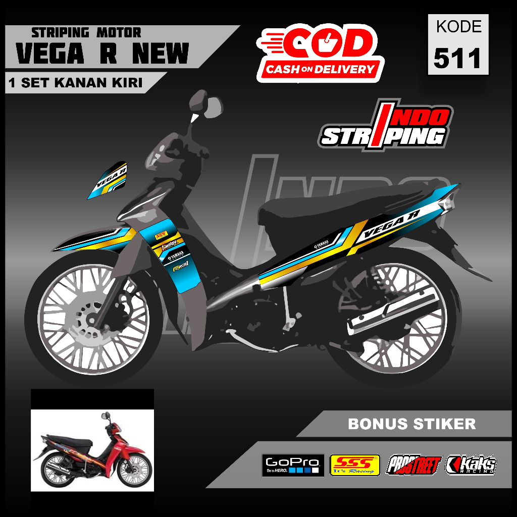 Striping Vega R New / New Vega R (M511) - Sticker Stiker Setiker Semi Fullbody Yamaha Vega R New Mot