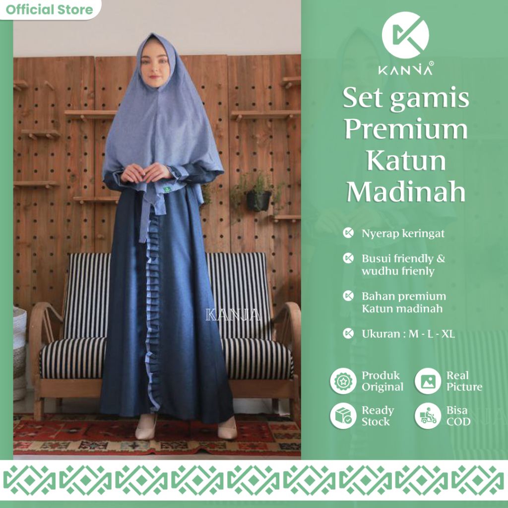 Set Gamis Baju Muslim Wanita + Hijab Khimar Bahan Premium Katun Madinah Daily Dress Kekinian Terbaru