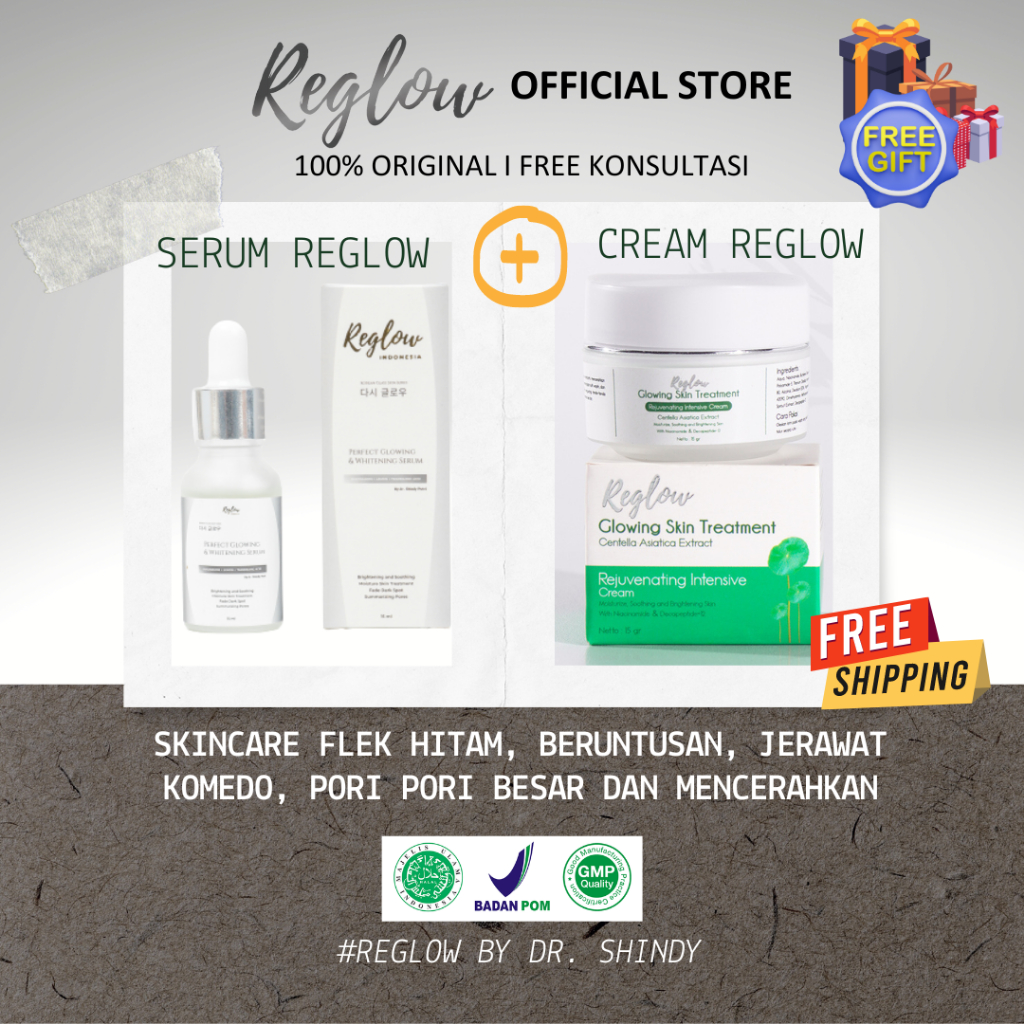 Serum dan Cream Reglow Skincare dr Shindy untuk Jerawat Krim Siang Malam Redglow Pemutih Wajah Acne