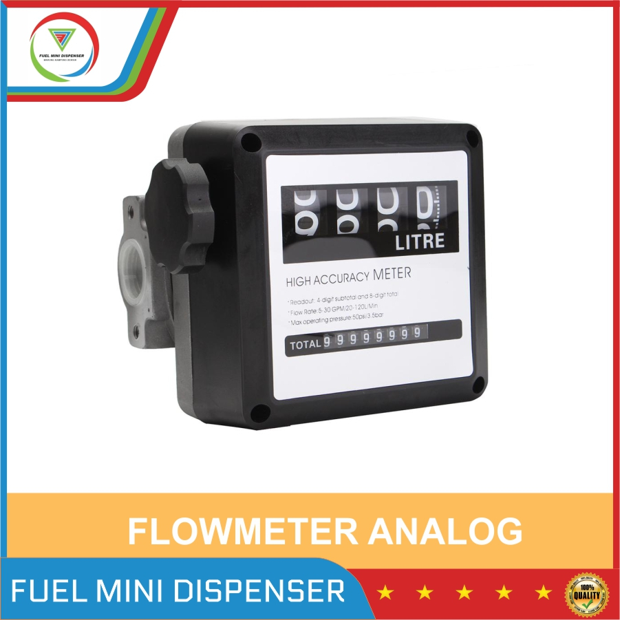 Flowmeter Analog/Manual 4 Digit Alat Ukur BBM Solar Air Out In Put 1&quot;