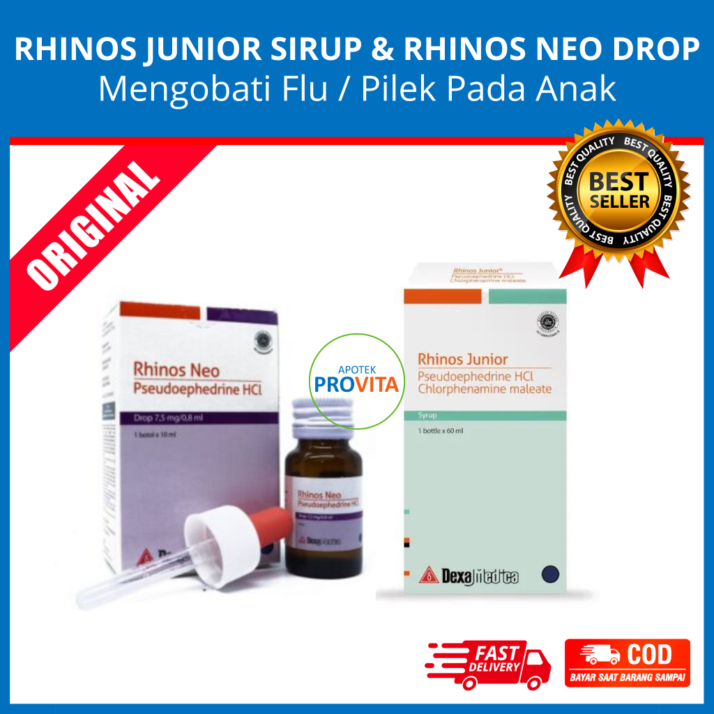 RHINOS JUNIOR SIRUP & RHINOS NEO DROP - Obat Pilek Obat Flu / Pilek Anak / Flu Anak