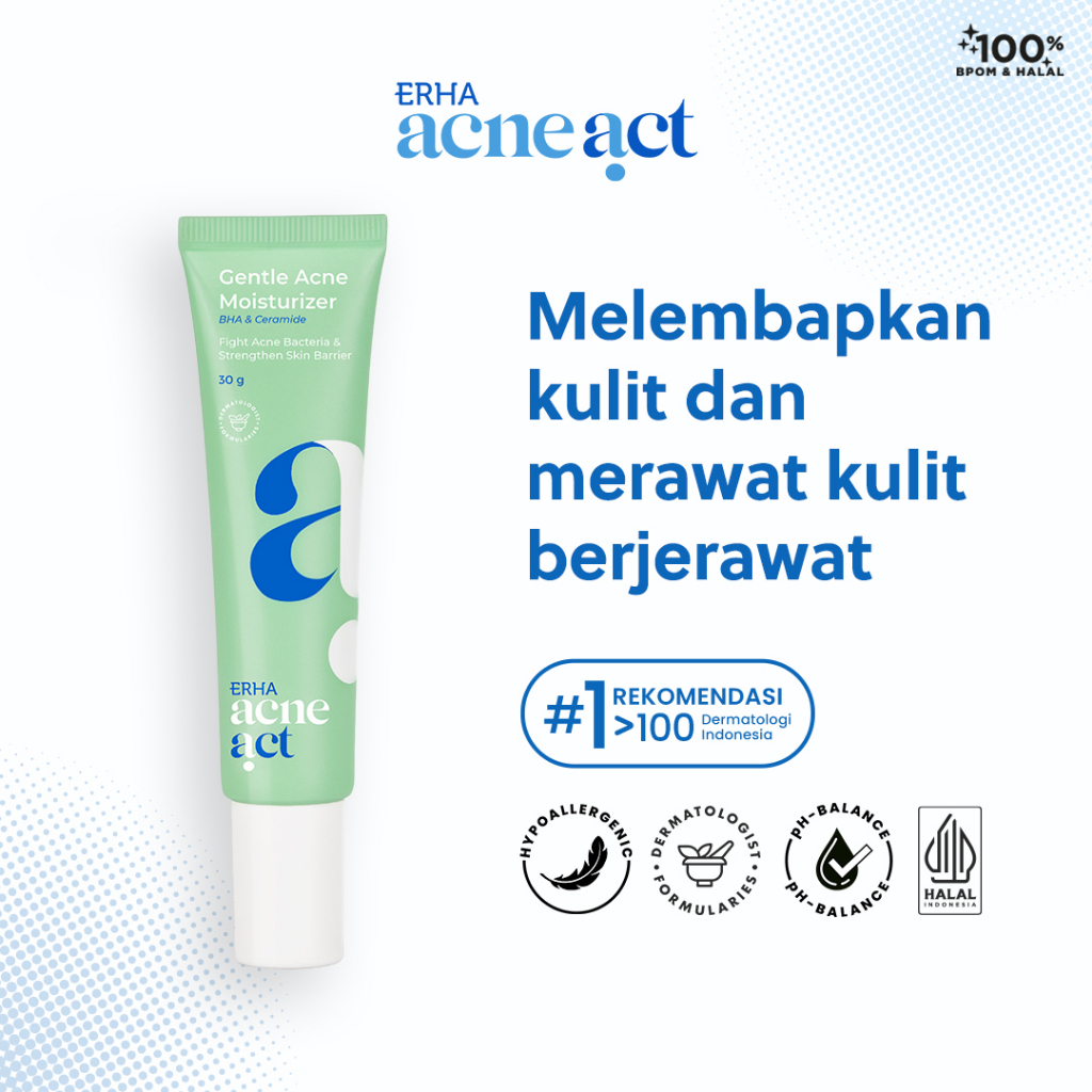 ERHA Acneact BHA &amp; Ceramides Gentle Acne Moisturizer 30g - Pelembab Wajah Berjerawat