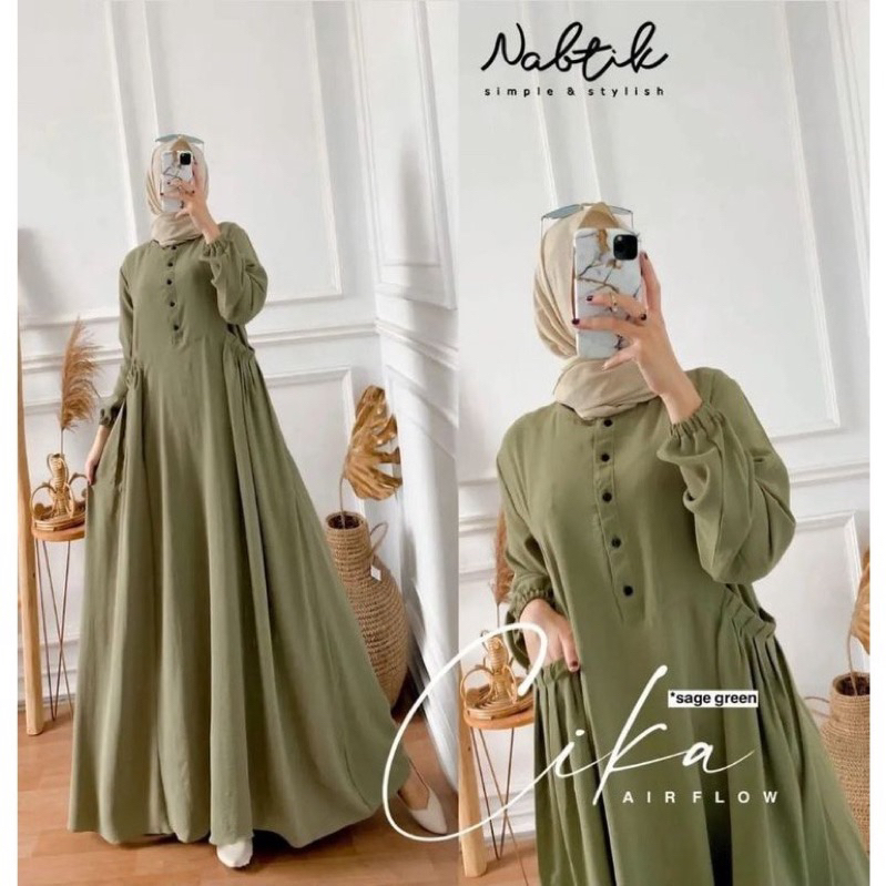 Cika Dress Gamis Cringkle Airflow Busui Kancing Depan Bahan Melar dan Super Adem