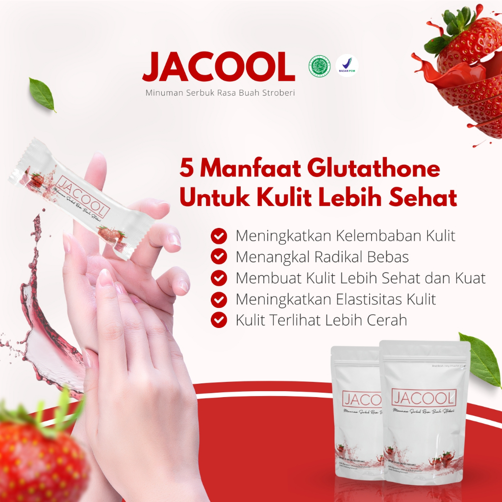 Jacool Collagen Drink BPOM Minuman Kolagen Ikan + Vitamin C Rasa Strawberry Suplemen Kecantikan Perawatan Kulit Minuman Serbuk Collagen Beauty Drink Tripeptide L-Glutathione Isi 10 Sachet