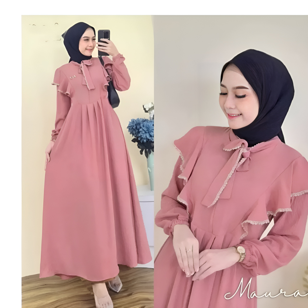 Gamis Maura Renda Daily Busui Dress Crinkle Airflow premium Polos Jumbo / dress wanita terbaru 2023
