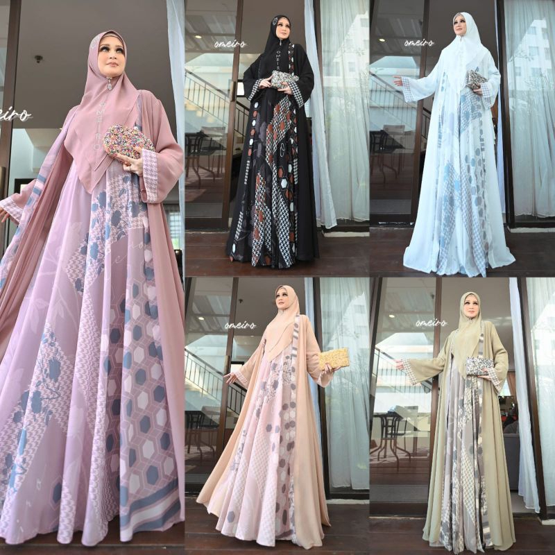 Gamis set Khimar/+ Outer terbaru 2023 Queen Beyza Series by Omeiro