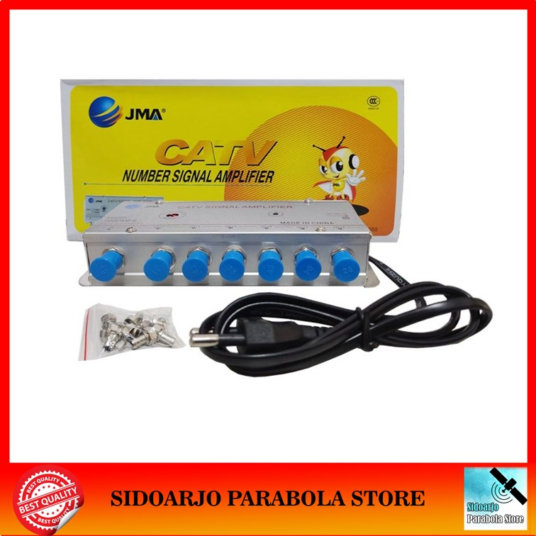 Penguat Sinyal Booster Antena TV UHF VHF Digital & TV Kabel CATV Amplifier Splitter 6 Way 20db JMA-1