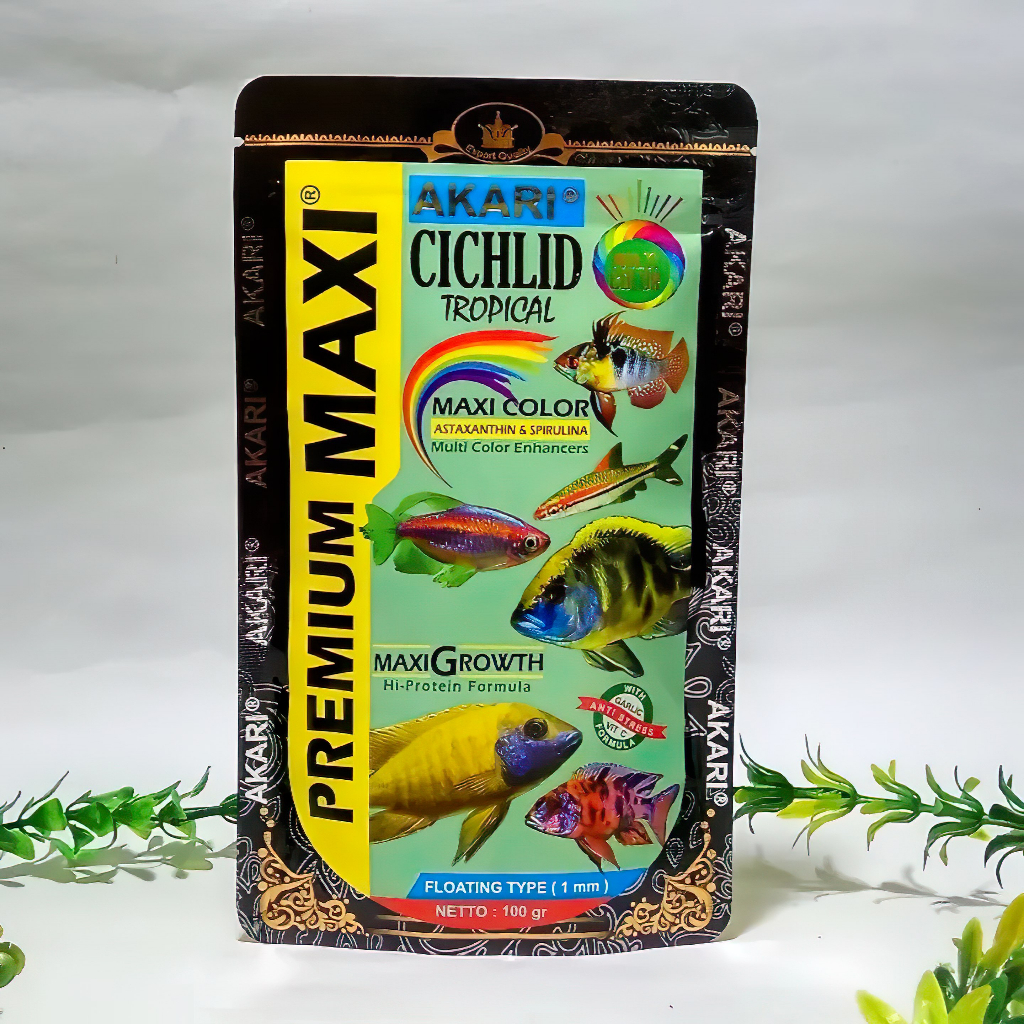 AKARI Premium Maxi Pelet Pakan Ikan Cichlid Cupang Chana Tetra dan ikan hias lainnya - 100 gram