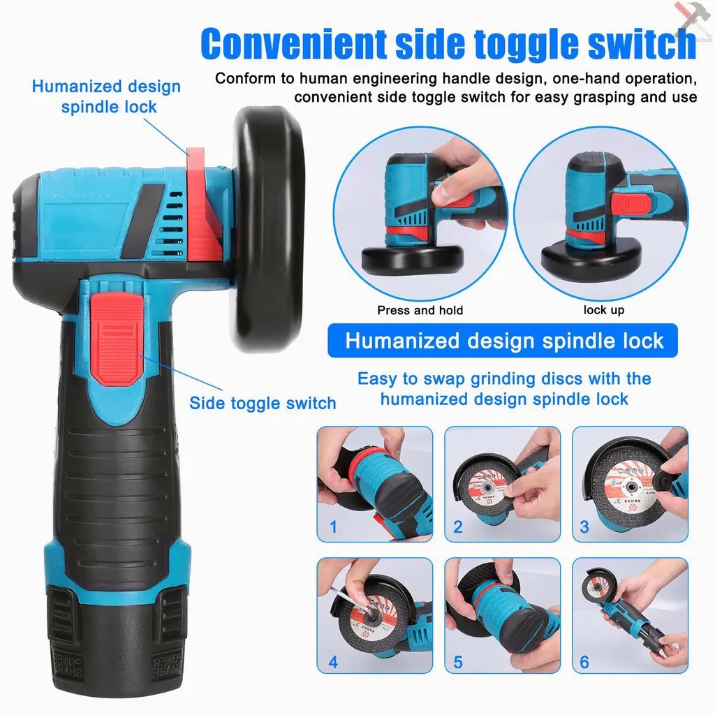 16.8V Mesin Gerinda Angle Grinder Mesin Gerinda Tangan Listrik Angle Grinder Penggiling Sudut Portable Multifungsi Untuk Potong / Poles Ubin Keramik / Kayu DIY