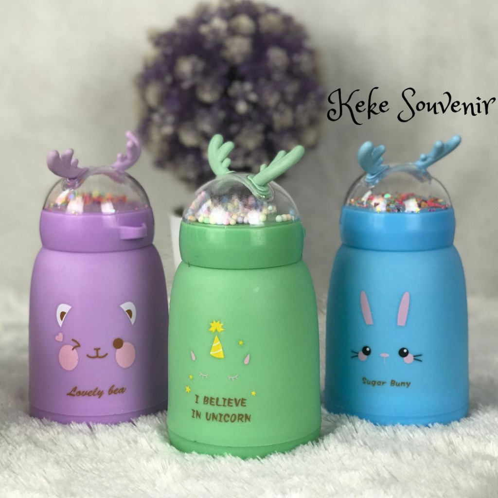 Termurah 1 Pcs Botol Minum Anak Karakter Rusa Botol Kaca Tumbler Minum Anak / Tumblr Murah / Tumblr Anak Lucu