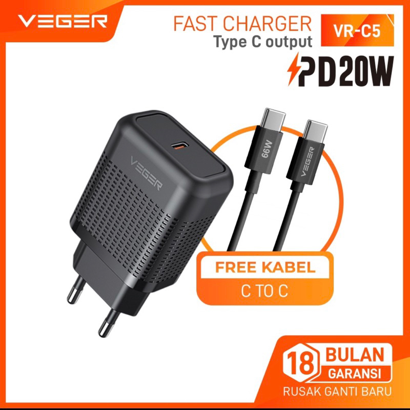 Travel Charger VEGER VR-C5 Fast Charger PD20W / Charger VEGER FAST CHARGER PD20W