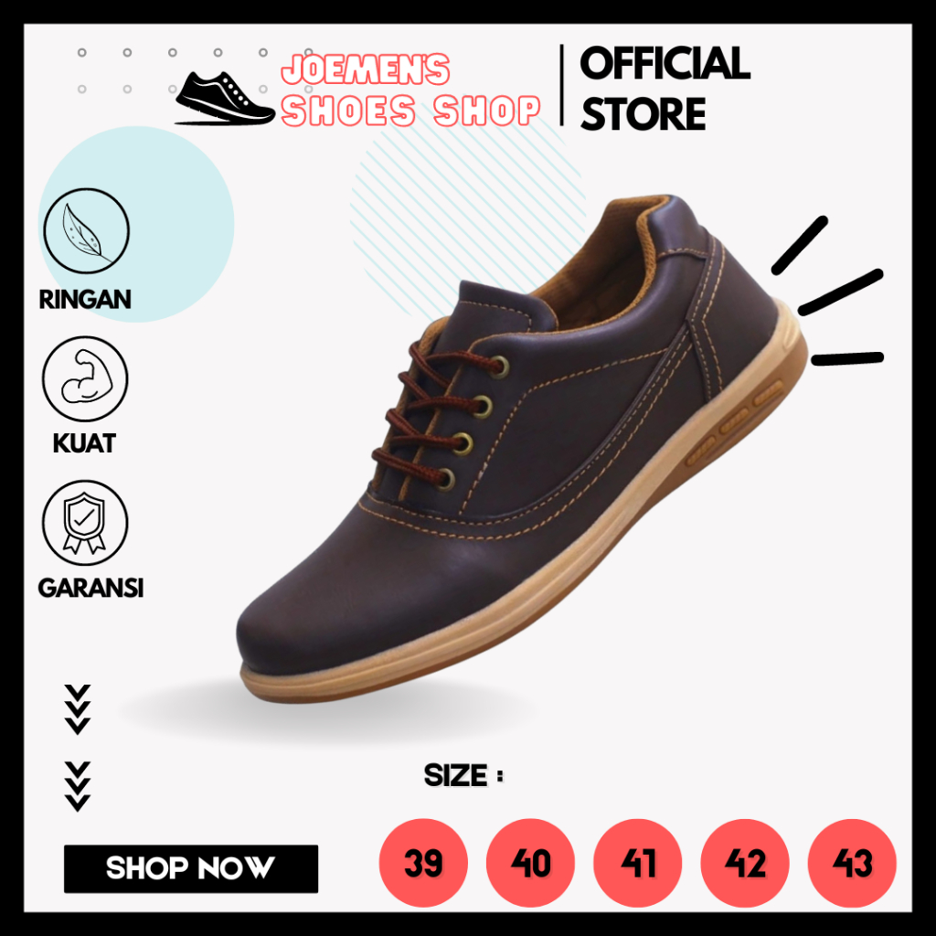 Senekers Kasual Kantor Pria Warna Hitam Coklat Muda Tua Ukuran 39 40 41 42 43 J 53