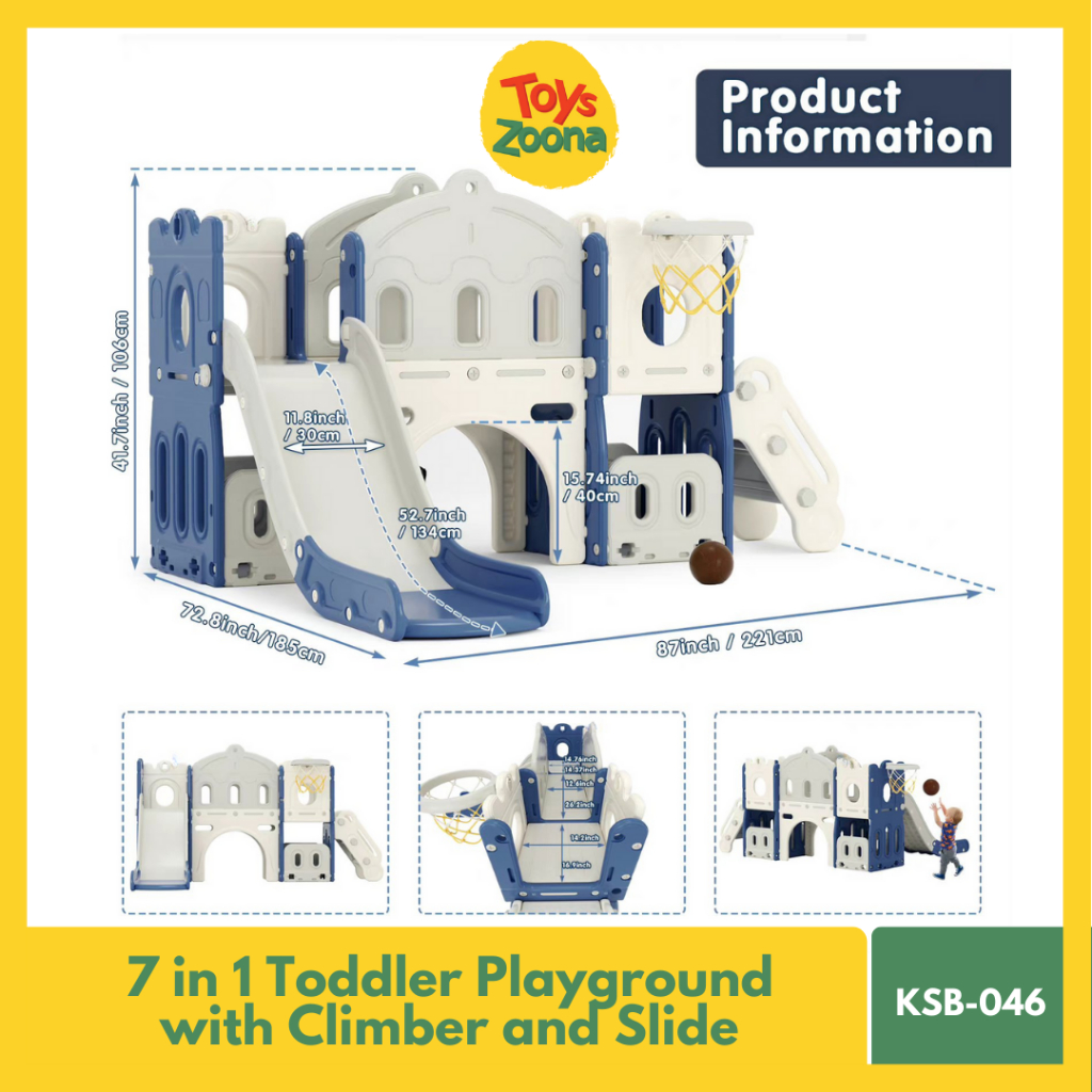 NEW! ToysZoona 7 in 1 Toddler Castle with Climber and Slide Multi-Function Kids Large Playground Playhouse Activity Playpen